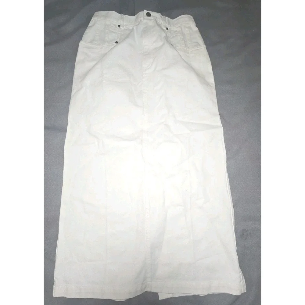 Chadwicks Maxi Skirt Womens 10T White Denim 100% Cotton Long Western Tall Vtg